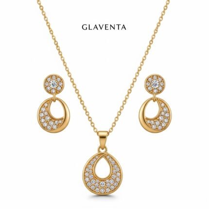 Glaventa Elegant Jewelry Gift Set for Women | 18k Gold Plated Necklace & Earrings