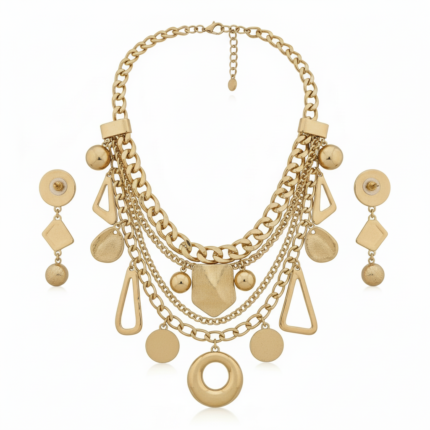 Glaventa Gold Tone Statement Necklace & Earring Set | Fashion Jewelry for Women